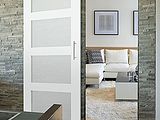 Masonite French C40 with Glazing Painted White Frosted Glass also known as a 4 Panel Door with Glass