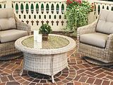 Cambria Collection Woven Wicker Patio Swivel Arm Chairs and Rotating Coffee Table