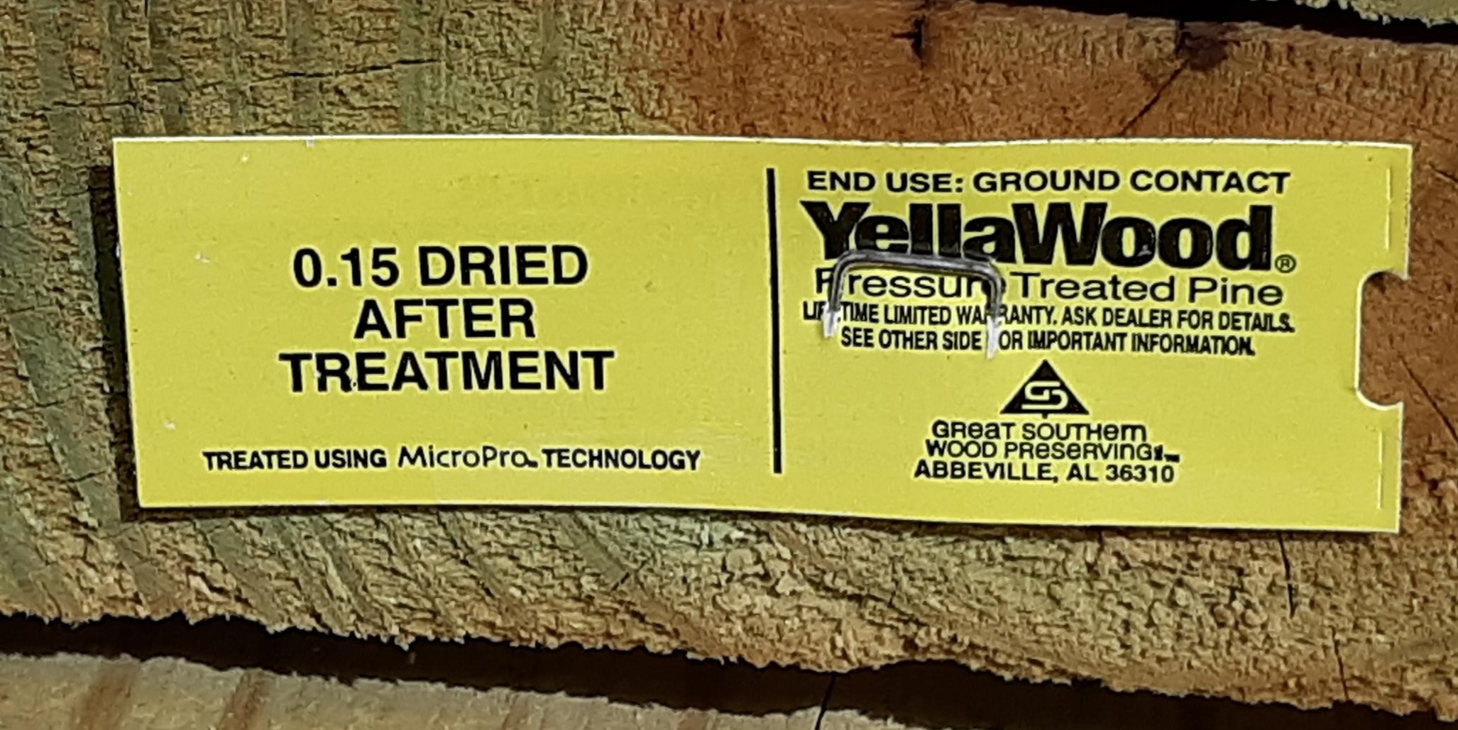 KDAT YellaWood Treated Lumber End Tag