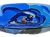 SKU 2GB748 Blue Flower Glass Bird Bath Bowl