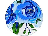 SKU 2GB748 Blue Flower Glass Bird Bath Bowl