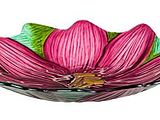 SKU 2GB6967 Pink Flower Glass Bird Bath Bowl 